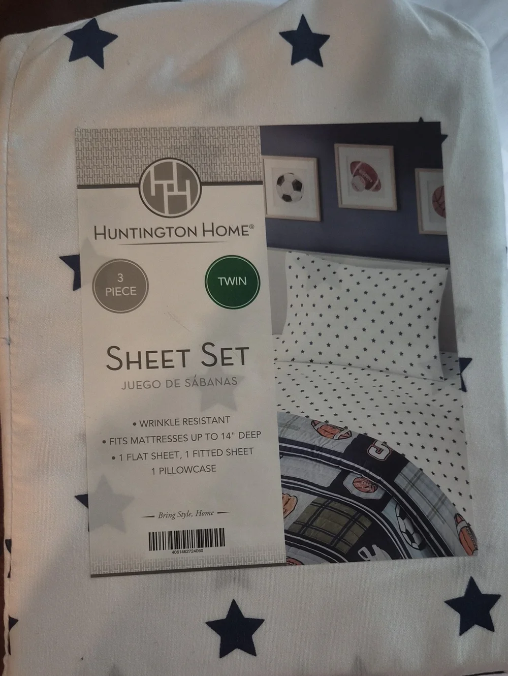 Huntington Home White Sheet Set with Navy Star Print